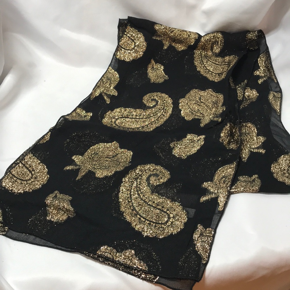 Vintage Womans Gold Paisley Scarf, Made in Japan